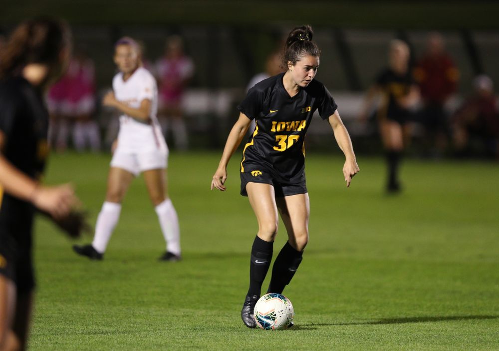 Iowa Hawkeyes forward Devin Burns (30) during a 2-1 victory over the Iowa State Cyclones Thursday, August 29, 2019 in the Iowa Corn Cy-Hawk series at the Iowa Soccer Complex. (Brian Ray/hawkeyesports.com)