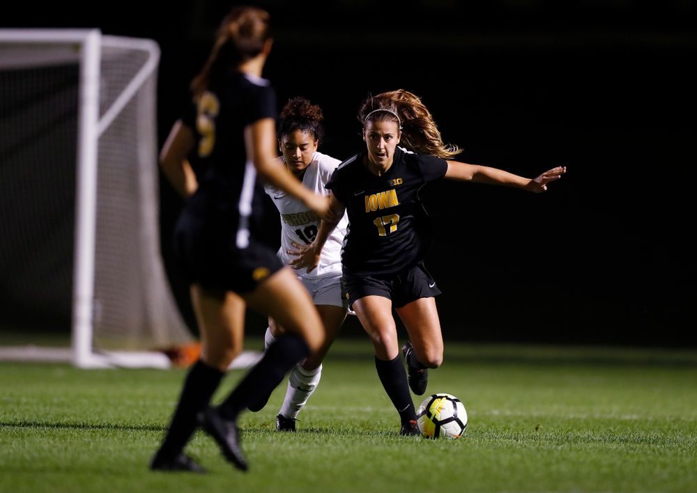 Iowa Hawkeyes Hannah Drkulec (17) against the Purdue Boilermakers Thursday, September 20, 2018 at the Iowa Soccer Complex. (Brian Ray/hawkeyesports.com)