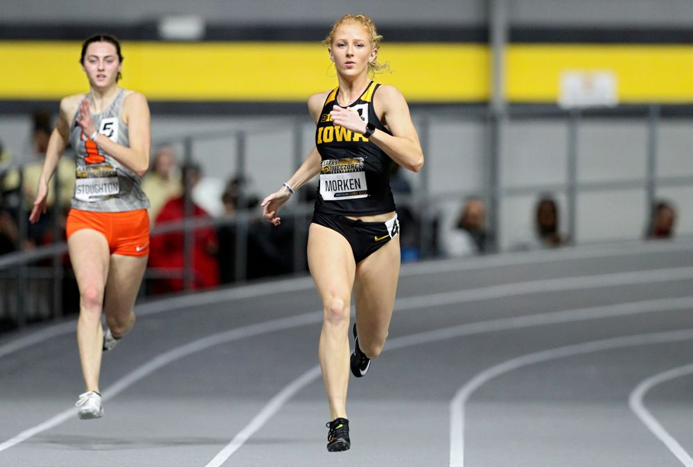 Iowa’s Kylie Morken runs the women’s 200 meter dash event during the Larry Wieczorek Invitational at the Recreation Building in Iowa City on Friday, January 17, 2020. (Stephen Mally/hawkeyesports.com)