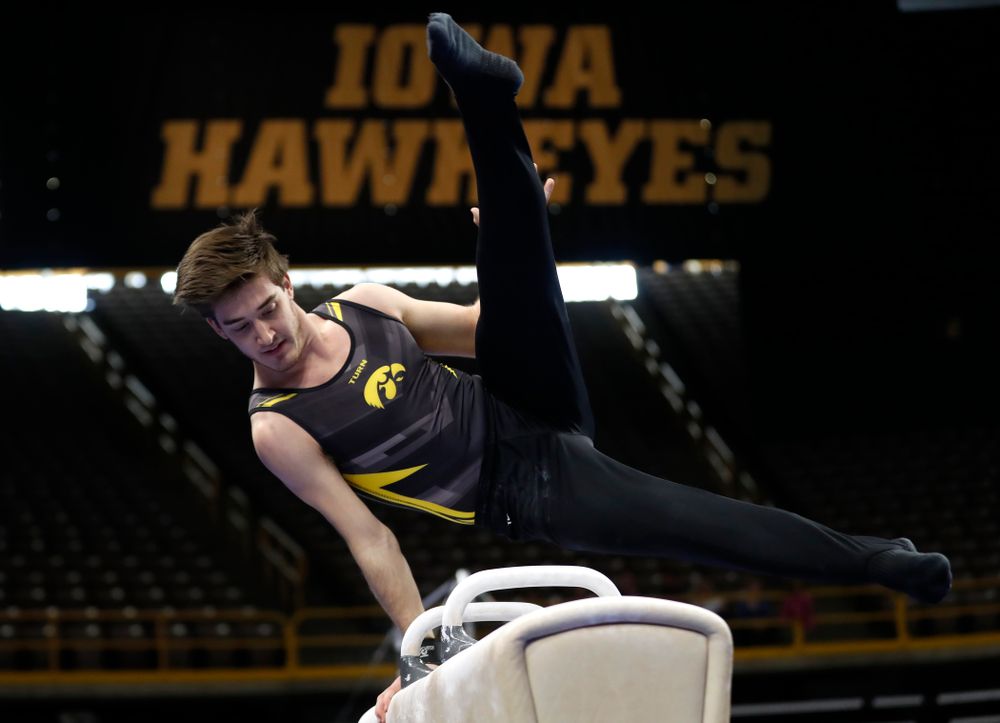 Kevin Johnson competes on the pommel horse  against Minnesota and Air Force 