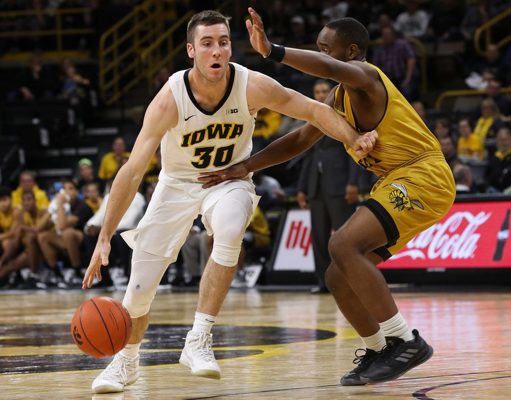 Iowa Hawkeyes guard Connor McCaffery (30) drives to the basket during a game against Alabama State at Carver-Hawkeye Arena on November 21, 2018. (Tork Mason/hawkeyesports.com)