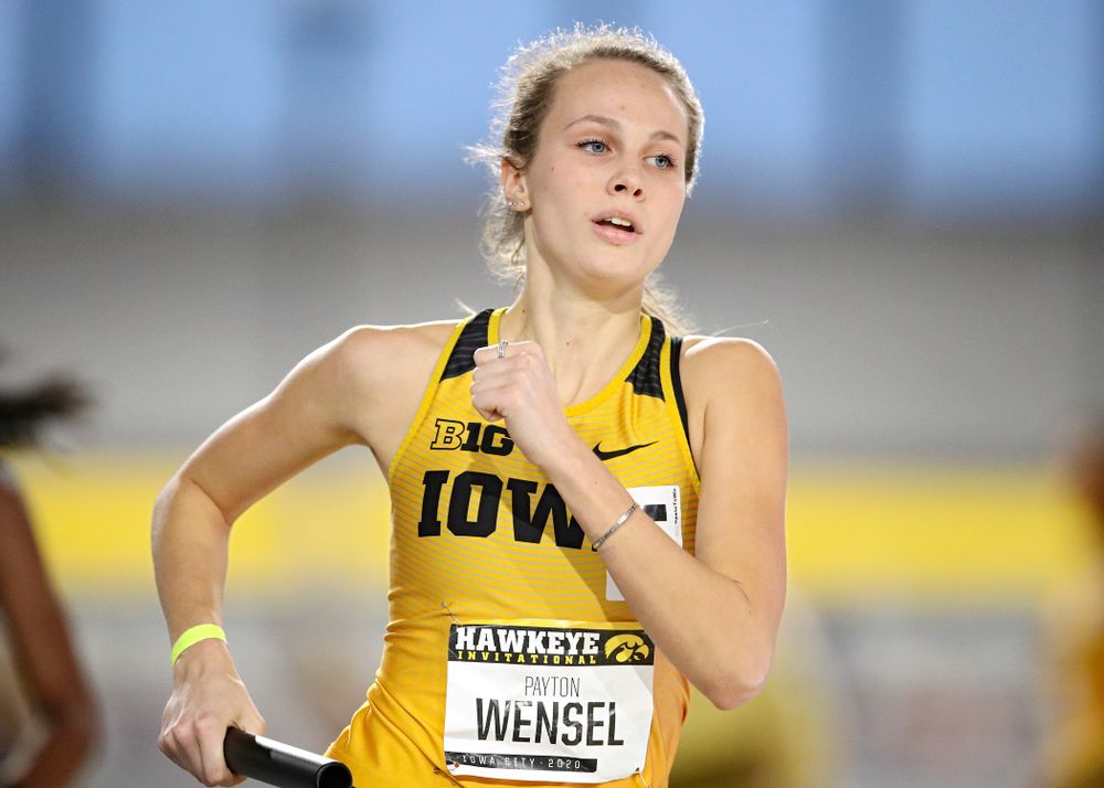 Iowa’s Payton Wensel runs the women’s 1600 meter relay event during the Hawkeye Invitational at the Recreation Building in Iowa City on Saturday, January 11, 2020. (Stephen Mally/hawkeyesports.com)