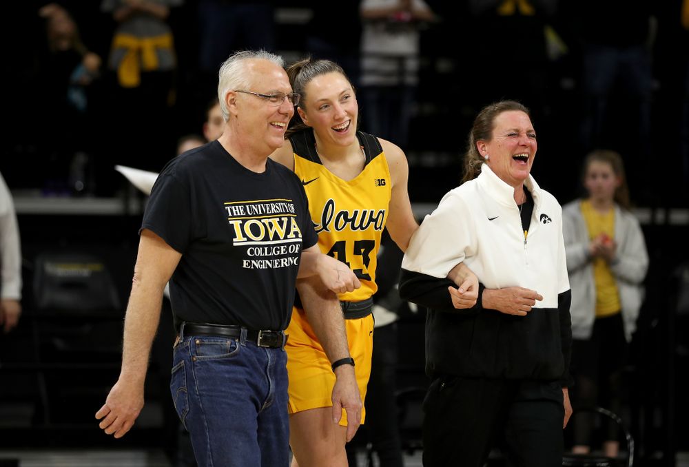Iowa Hawkeyes forward Amanda Ollinger (43) during senior day activities following their win over the Minnesota Golden Gophers Thursday, February 27, 2020 at Carver-Hawkeye Arena. (Brian Ray/hawkeyesports.com)