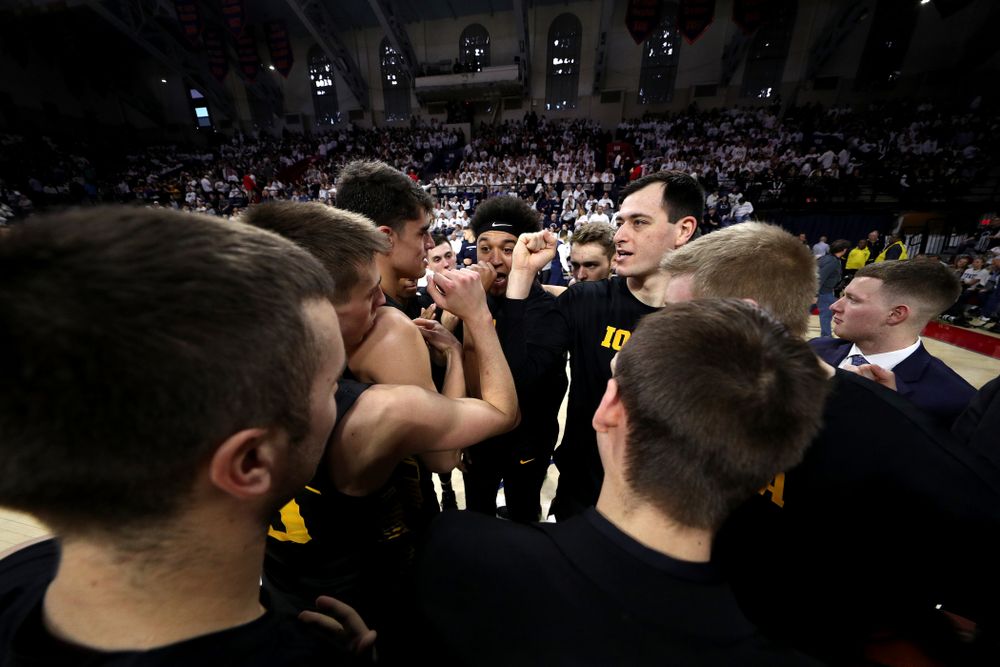 The Iowa Hawkeyes gather before their game against Penn State Saturday, January 4, 2020 at the Palestra in Philadelphia. (Brian Ray/hawkeyesports.com)