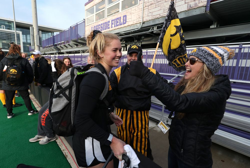 Iowa Hawkeyes Leslie Speight (96) and her family following their game against the Michigan Wolverines in the semi-finals of the Big Ten Tournament Friday, November 2, 2018 at Lakeside Field on the campus of Northwestern University in Evanston, Ill. (Brian Ray/hawkeyesports.com)