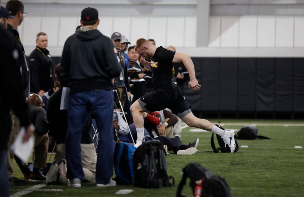 Iowa Hawkeyes linebacker Kevin Ward (26) during the team's annual pro day Monday, March 26, 2018 at the Hansen Football Performance Center. (Brian Ray/hawkeyesports.com)
