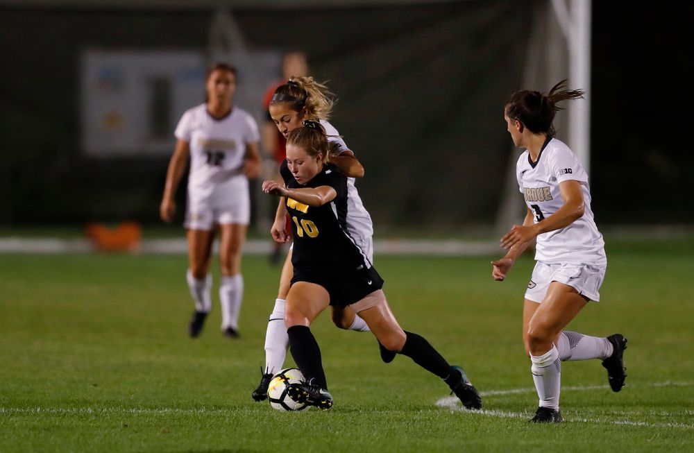 Iowa Hawkeyes Natalie Winters (10) against the Purdue Boilermakers Thursday, September 20, 2018 at the Iowa Soccer Complex. (Brian Ray/hawkeyesports.com)