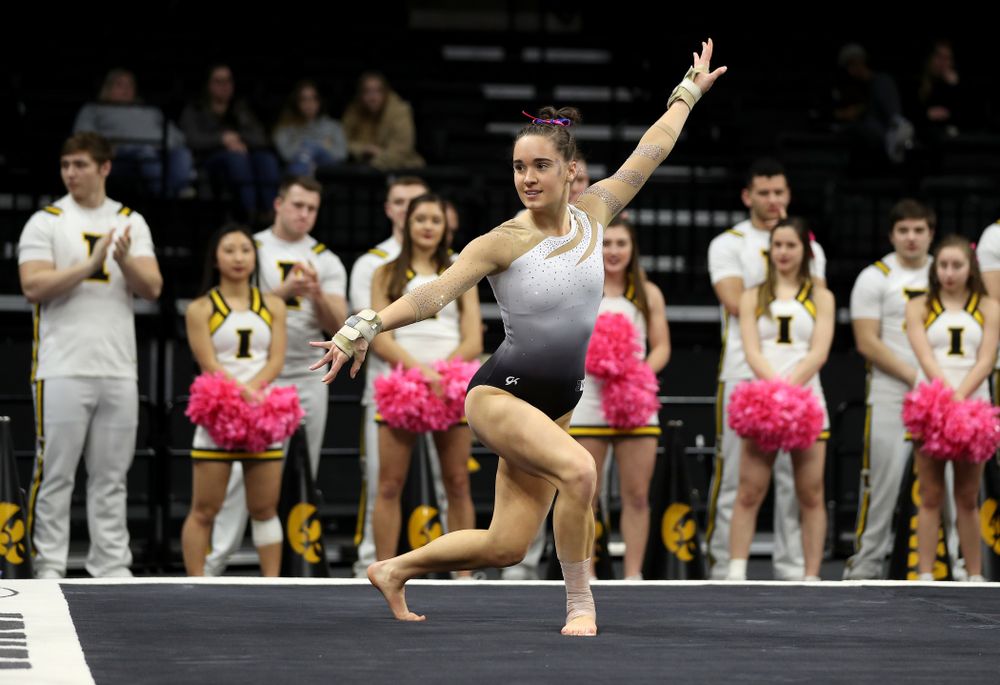 IowaÕs Allie Gilchrist competes on the floor against Ball State and Air Force Saturday, January 11, 2020 at Carver-Hawkeye Arena. (Brian Ray/hawkeyesports.com)