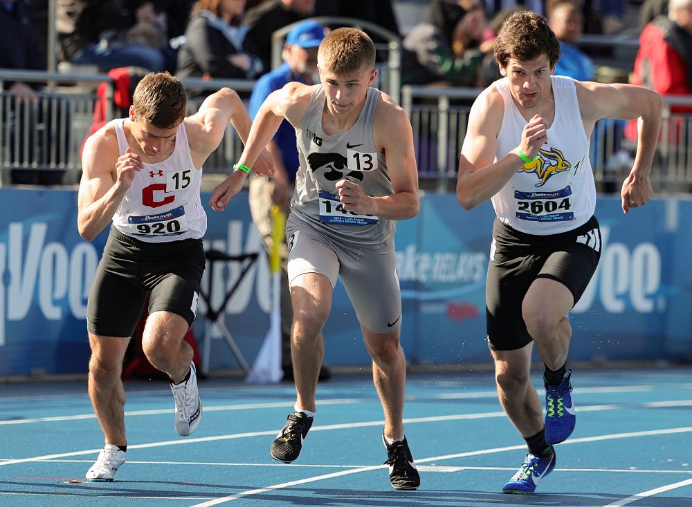 Iowa's Tyler Olson runs the men's 800 meter event during the first day of the Drake Relays at Drake Stadium in Des Moines on Thursday, Apr. 25, 2019. (Stephen Mally/hawkeyesports.com)