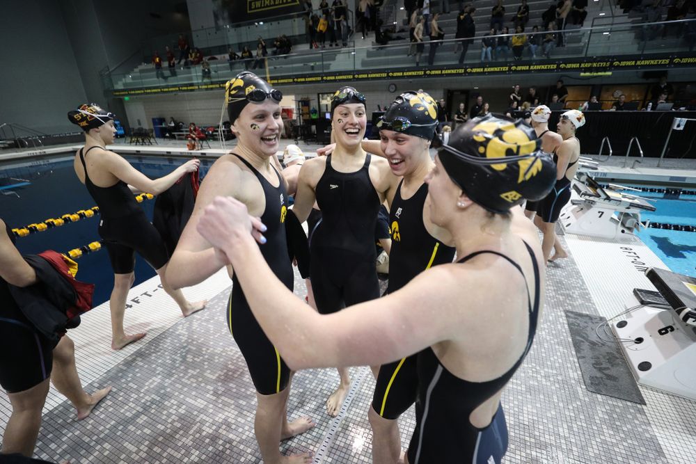 The Iowa Hawkeyes 4x100 yard relay team against the Iowa State Cyclones in the Iowa Corn Cy-Hawk Series Friday, December 7, 2018 at at the Campus Recreation and Wellness Center. (Brian Ray/hawkeyesports.com)