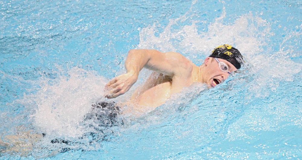 Iowa’s Samuel Dumford swims the men’s 200 yard freestyle event during their meet at the Campus Recreation and Wellness Center in Iowa City on Friday, February 7, 2020. (Stephen Mally/hawkeyesports.com)