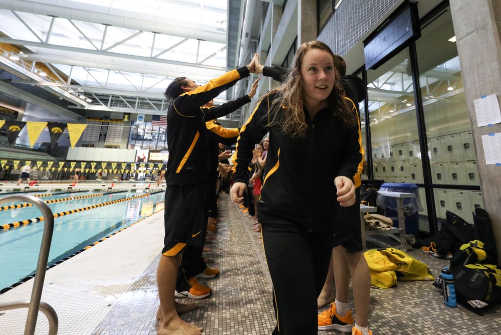 Natalie McGovern is introduced during senior day before a double dual against Wisconsin and Northwestern Saturday, January 19, 2019 at the Campus Recreation and Wellness Center. (Brian Ray/hawkeyesports.com)