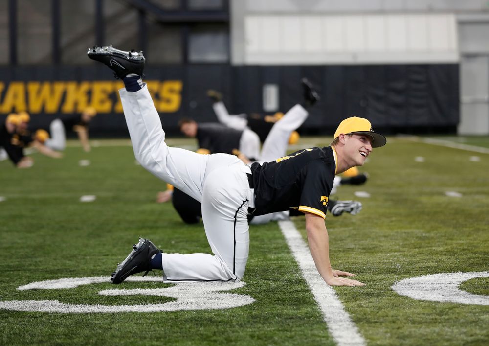 Iowa Hawkeyes catcher Tyler Cropley (5) during the team's annual media day Thursday, February 8, 2018 in the indoor practice facility. (Brian Ray/hawkeyesports.com)