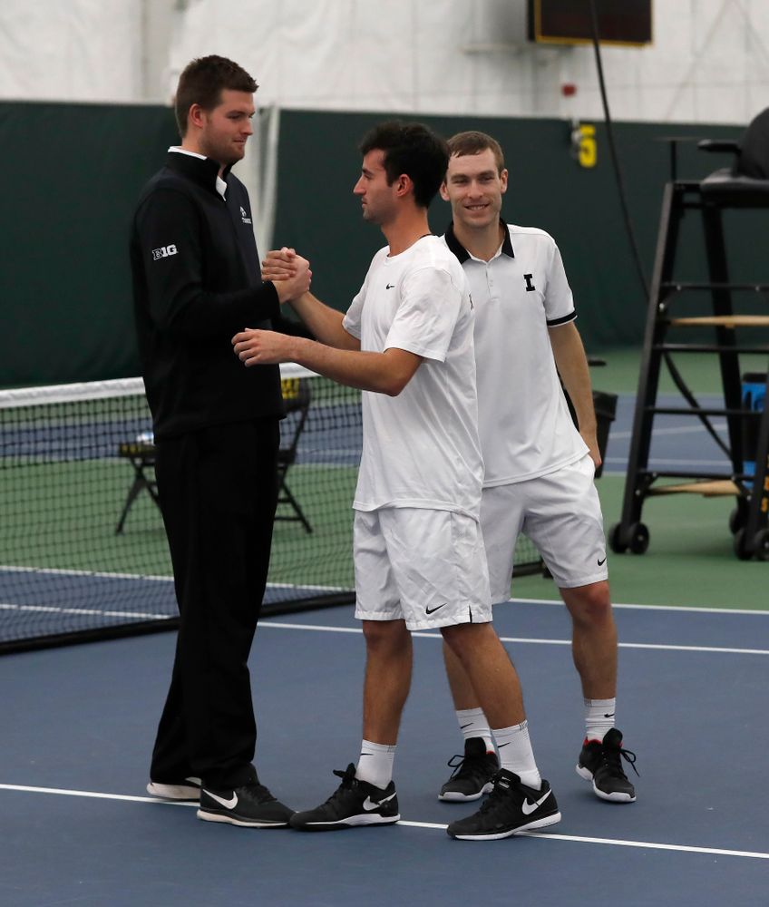 Jake Jacoby and Josh Silverstein during senior day activities following their match against Purdue Sunday, April 15, 2018 at the Hawkeye Ten