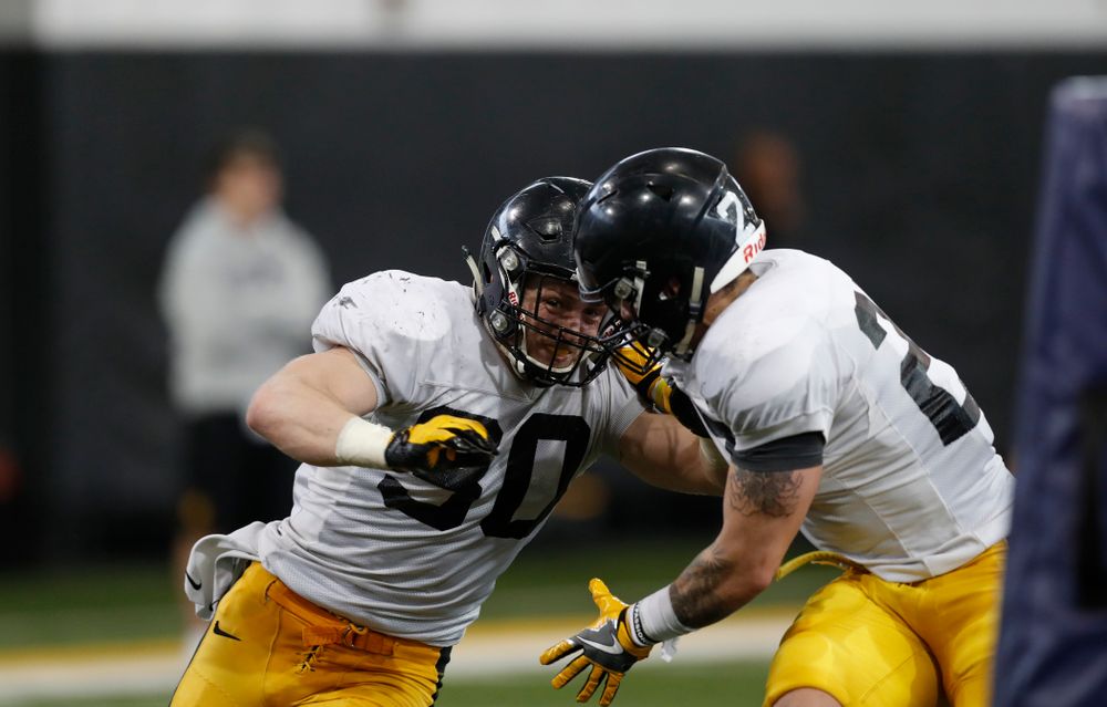 Iowa Hawkeyes defensive back Jake Gervase (30) and defensive back Amani Hooker (27) during spring practice  Thursday, March 29, 2018 at the Hansen Football Performance Center. (Brian Ray/hawkeyesports.com)