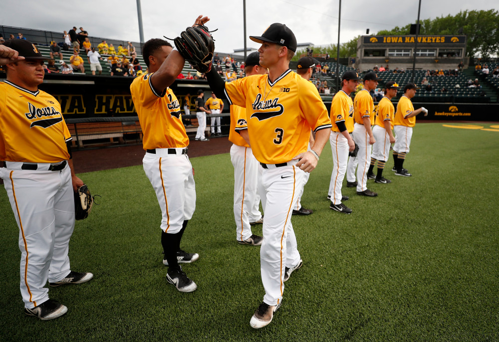 Iowa Hawkeyes infielder Matt Hoeg (3) against the Penn State Nittany Lions Saturday, May 19, 2018 at Duane Banks Field. (Brian Ray/hawkeyesports.com)