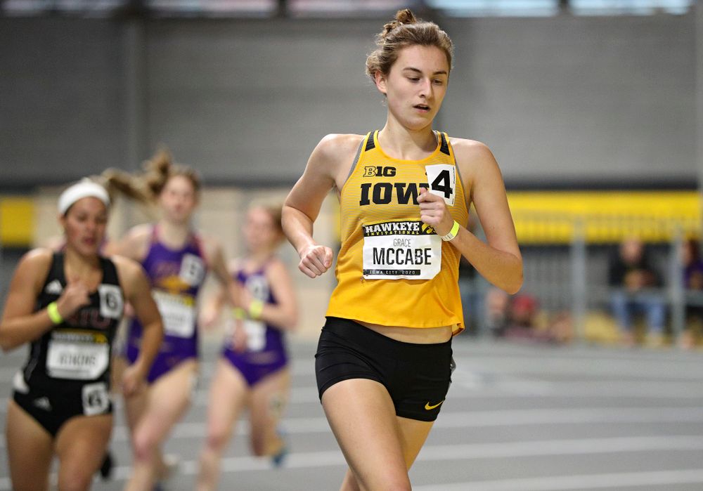Iowa’s Grace McCabe runs the women’s 1 mile run event during the Hawkeye Invitational at the Recreation Building in Iowa City on Saturday, January 11, 2020. (Stephen Mally/hawkeyesports.com)