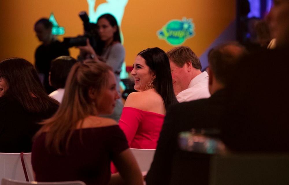 Iowa Hawkeyes forward Megan Gustafson (10) waits to be selected by the Dallas Wings in the second round of the 2019 WNBA Draft Wednesday, April 10, 2019 at Nike New York Headquarters in New York City. (Brian Ray/hawkeyesports.com)