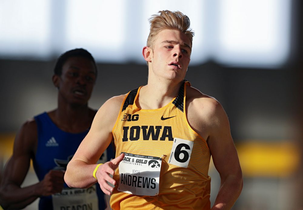 Iowa’s Josh Andrews runs the men’s 600 meter run event at the Black and Gold Invite at the Recreation Building in Iowa City on Saturday, February 1, 2020. (Stephen Mally/hawkeyesports.com)