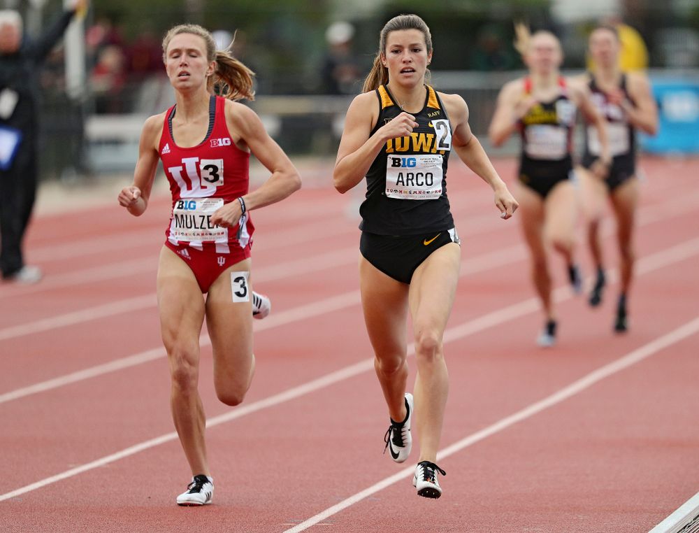 Iowa's Taylor Arco runs in the women’s 800 meter event on the second day of the Big Ten Outdoor Track and Field Championships at Francis X. Cretzmeyer Track in Iowa City on Saturday, May. 11, 2019. (Stephen Mally/hawkeyesports.com)
