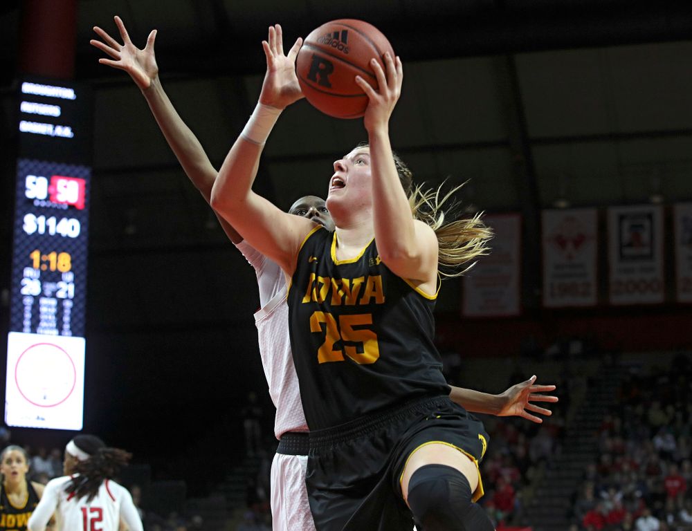 Iowa forward/center Monika Czinano (25) makes a basket
during the second quarter of their game at the Rutgers Athletic Center in Piscataway, N.J. on Sunday, March 1, 2020. (Stephen Mally/hawkeyesports.com)