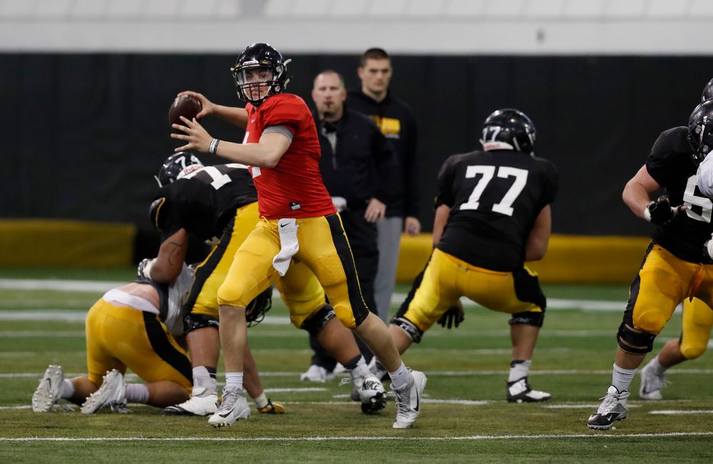 Iowa Hawkeyes quarterback Nathan Stanley (4) during spring practice No. 13 Wednesday, April 18, 2018 at the Hansen Football Performance Center. (Brian Ray/hawkeyesports.com)