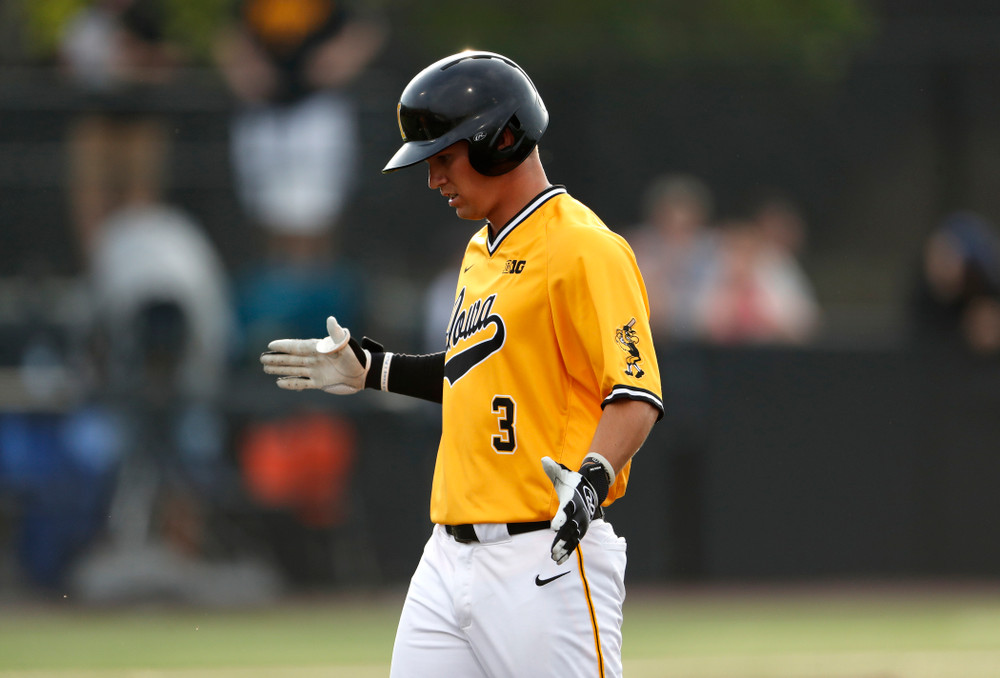 Iowa Hawkeyes infielder Matt Hoeg (3) against the Penn State Nittany Lions Saturday, May 19, 2018 at Duane Banks Field. (Brian Ray/hawkeyesports.com)