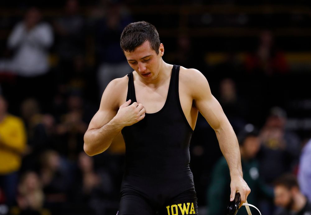 Iowa's Michael Kemerer pins Michigan State's Jake Tucker at 157 pounds 