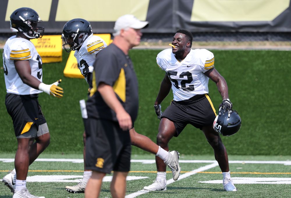 Iowa Hawkeyes linebacker Amani Jones (52) during the third practice of fall camp Sunday, August 5, 2018 at the Kenyon Football Practice Facility. (Brian Ray/hawkeyesports.com)