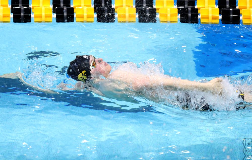 Iowa's John Colin competes in the 100-yard backstroke on the third day at the 2019 Big Ten Swimming and Diving Championships Thursday, February 28, 2019 at the Campus Wellness and Recreation Center. (Brian Ray/hawkeyesports.com)
