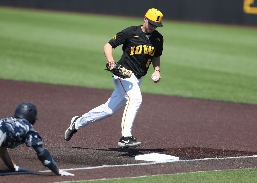 Iowa Hawkeyes Zeb Adreon (5) during game two against UC Irvine Saturday, May 4, 2019 at Duane Banks Field. (Brian Ray/hawkeyesports.com)