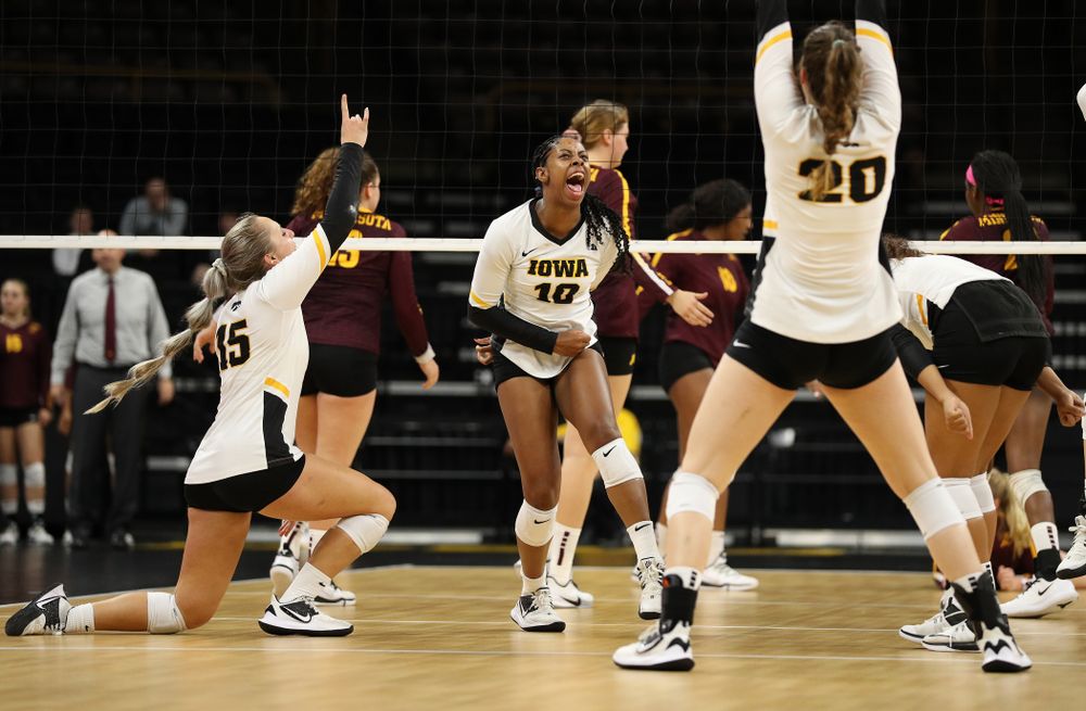 Iowa Hawkeyes outside hitter Griere Hughes (10) against the Minnesota Golden Gophers Wednesday, October 2, 2019 at Carver-Hawkeye Arena. (Brian Ray/hawkeyesports.com)