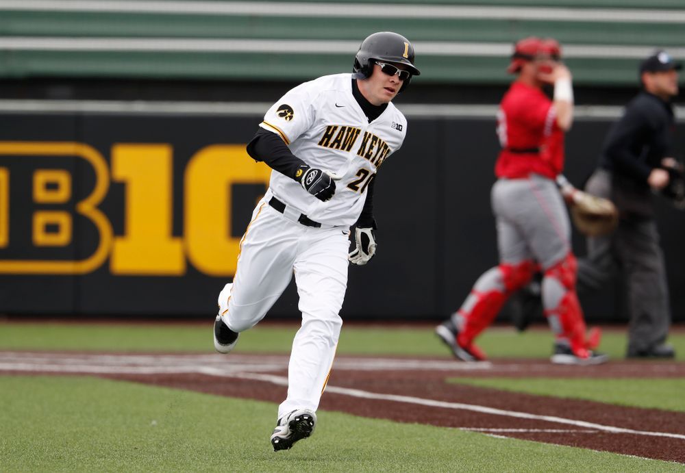 Iowa Hawkeyes catcher Austin Guzzo (20) during a double header against the Indiana Hoosiers Friday, March 23, 2018 at Duane Banks Field. (Brian Ray/hawkeyesports.com)