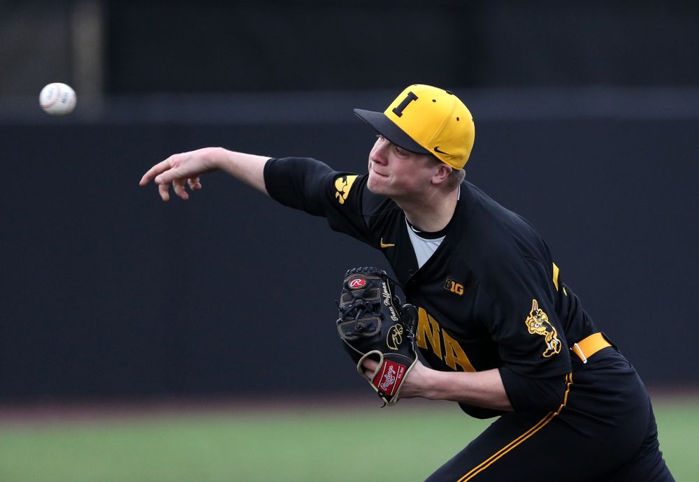 Iowa Hawkeyes Trace Hoffman (42) against Simpson College Tuesday, March 19, 2019 at Duane Banks Field. (Brian Ray/hawkeyesports.com)