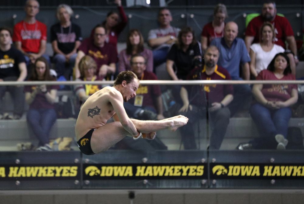 Iowa's Anton Hoherz competes on the 1-meter springboard during the 2019 Big Ten Swimming and Diving Championships Thursday, February 28, 2019 at the Campus Wellness and Recreation Center. (Brian Ray/hawkeyesports.com)