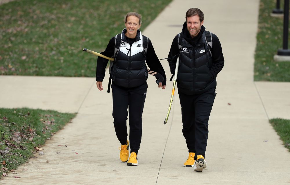 Iowa Hawkeyes assistant coach Roz Ellis and assistant coach before their game against Penn State in the 2019 Big Ten Field Hockey Tournament Championship Game Sunday, November 10, 2019 in State College. (Brian Ray/hawkeyesports.com)