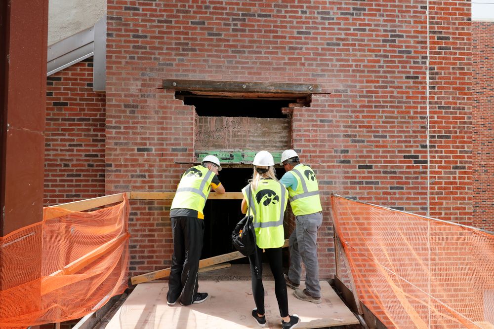 A new opening that connects the club level of the new north end zone  to a service corridor, and storage area in the west stands under the press box Wednesday, June 6, 2018 at Kinnick Stadium. The corridor allows the club area to utilize the commercial kitchen in the press box. (Brian Ray/hawkeyesports.com)
