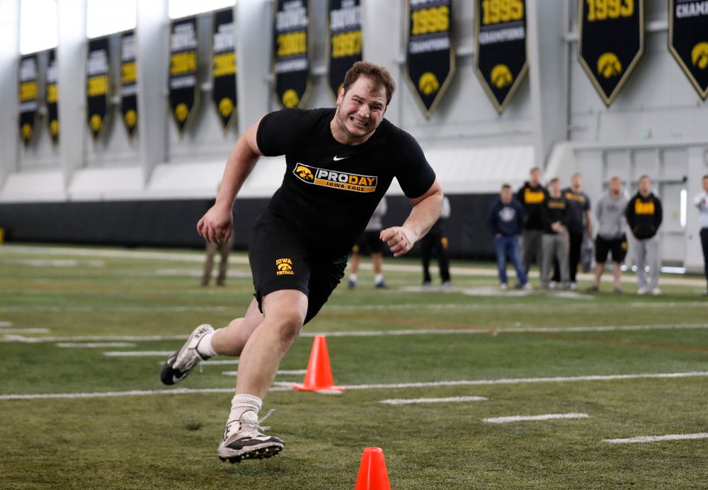 Iowa Hawkeyes defensive lineman Nathan Bazata (99) during the team's annual pro day Monday, March 26, 2018 at the Hansen Football Performance Center. (Brian Ray/hawkeyesports.com)