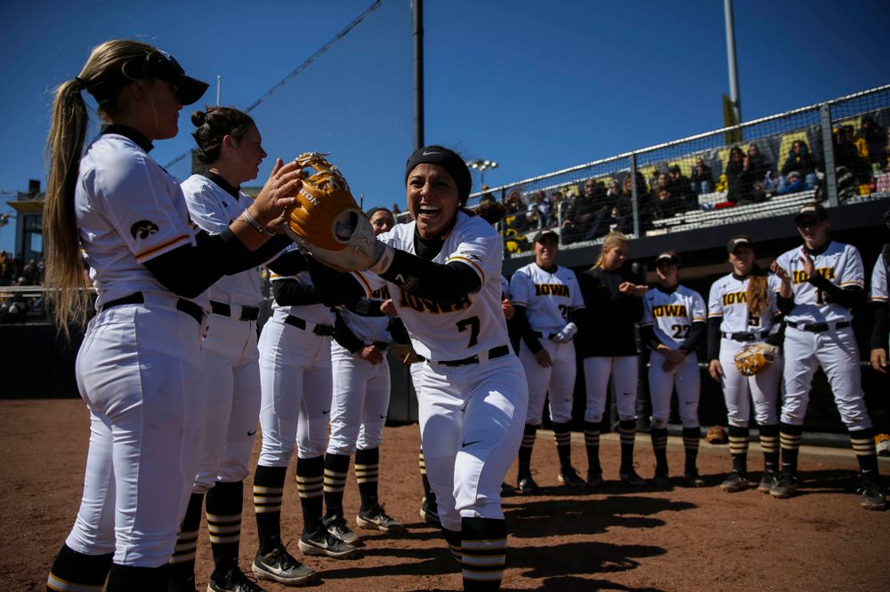Iowa outfielder Lea Thompson (7) at game 3 vs Northwestern on Sunday, March 31, 2019 at Bob Pearl Field. (Lily Smith/hawkeyesports.com)
