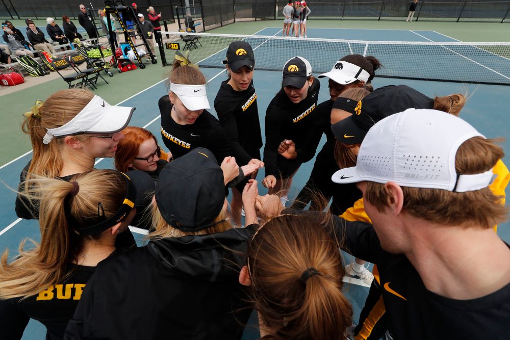 The Iowa Hawkeyes before their match against the Wisconsin Badgers Sunday, April 22, 2018 at the Hawkeye Tennis and Recreation Center. (Brian Ray/hawkeyesports.com)
