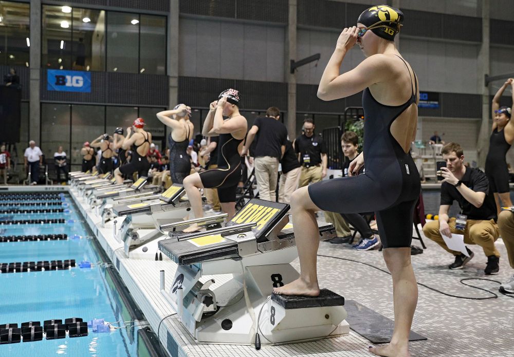 Iowa’s Aleksandra Olesiak waits to swim the women’s 200 yard breaststroke C final event during the 2020 Women’s Big Ten Swimming and Diving Championships at the Campus Recreation and Wellness Center in Iowa City on Saturday, February 22, 2020. (Stephen Mally/hawkeyesports.com)