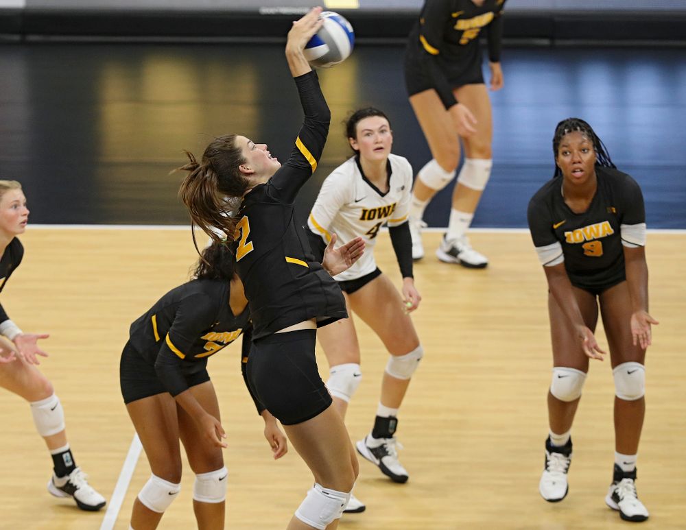 Iowa’s Courtney Buzzerio (2) during the second set of the Black and Gold scrimmage at Carver-Hawkeye Arena in Iowa City on Saturday, Aug 24, 2019. (Stephen Mally/hawkeyesports.com)