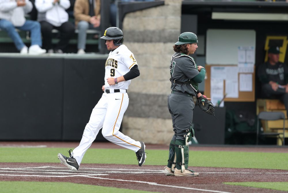 IoIowa Hawkeyes outfielder Ben Norman (9) against Michigan State Sunday, May 12, 2019 at Duane Banks Field. (Brian Ray/hawkeyesports.com)