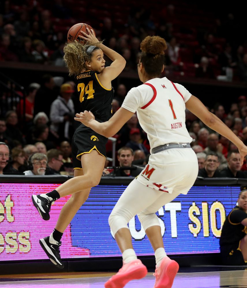 Iowa Hawkeyes guard Gabbie Marshall (24) against the Maryland Terrapins Thursday, February 13, 2020 at the Xfinity Center in College Park, MD. (Brian Ray/hawkeyesports.com)