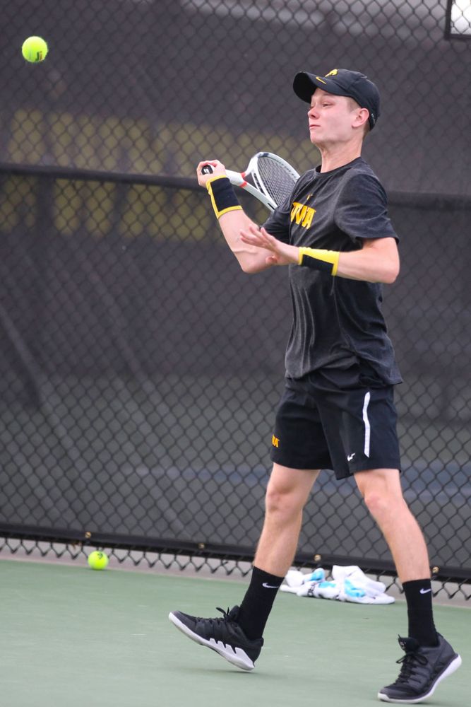 IowaÕs Jason Kerst at tennis vs Illinois State on Sunday, April 21, 2019 at the Hawkeye Tennis and Recreation Complex. (Lily Smith/hawkeyesports.com)