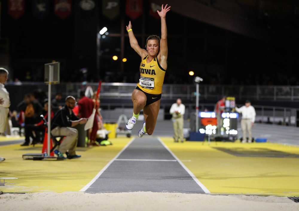 Iowa's Hannah Schilb competes in the triple jump during the Jimmy Grant Invitational Saturday, December 8, 2018 at the Recreation Building. (Brian Ray/hawkeyesports.com)