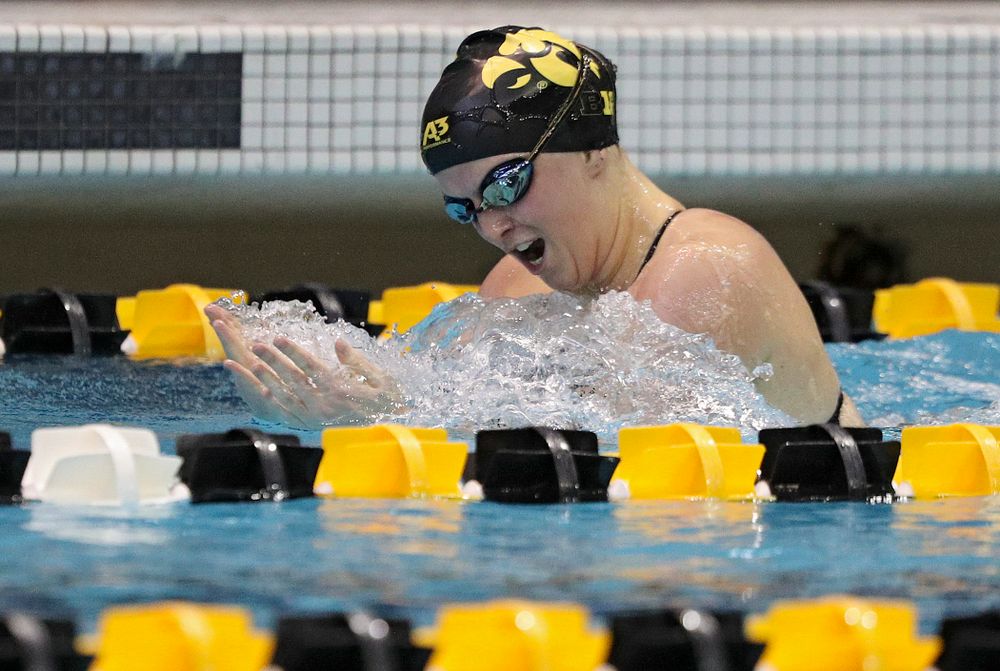 Iowa’s Cc Crane swims the women’s 200-yard breaststroke event during their meet against Michigan State and Northern Iowa at the Campus Recreation and Wellness Center in Iowa City on Friday, Oct 4, 2019. (Stephen Mally/hawkeyesports.com)