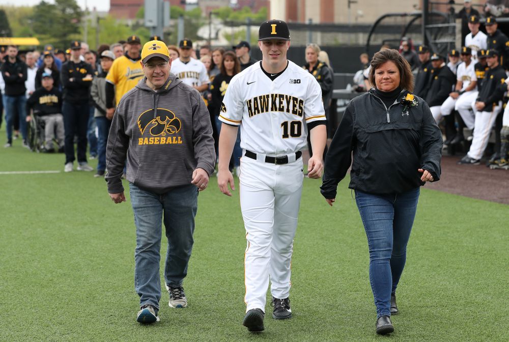 IIowa Hawkeyes Derek Lieurance (10) during senior day festivities before their game against Michigan State Sunday, May 12, 2019 at Duane Banks Field. (Brian Ray/hawkeyesports.com)