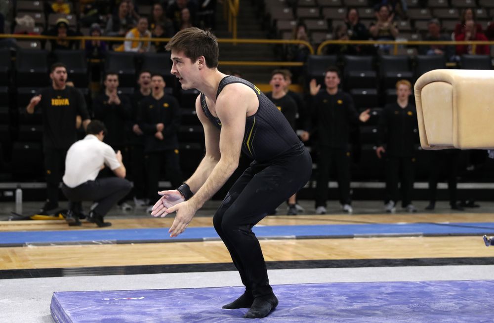 Iowa's Kevin Johnson competes on the Pommel Horse against Oklahoma Saturday, February 9, 2019 at Carver-Hawkeye Arena. (Brian Ray/hawkeyesports.com)