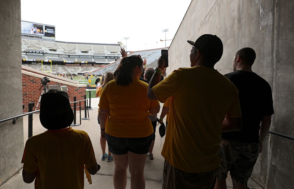 Junior Hawk Club members participate in the Swarm Experience during Kids Day at Kinnick Stadium in Iowa City on Saturday, Aug 10, 2019. (Stephen Mally/hawkeyesports.com)